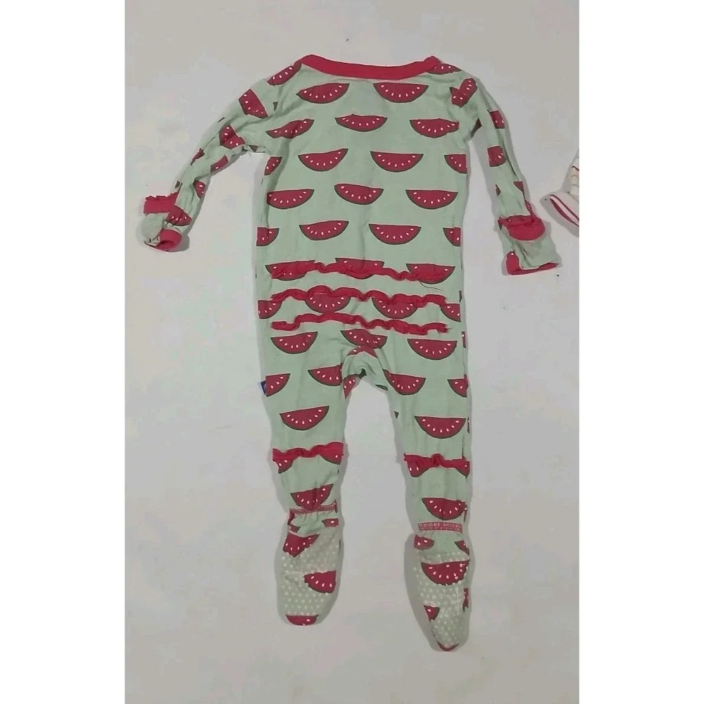 Lot of 3 KicKee Pants Sleepers Size 3-6 Months Bamboo Stripes Watermelon Snaps